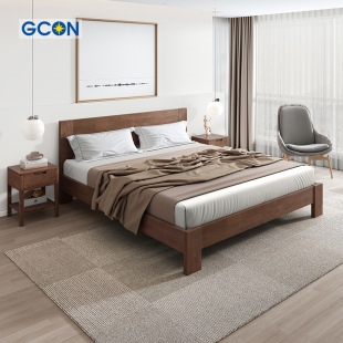 Zhiguang Thickened Solid Wooden Bed Master Bedroom Wedding Bed Single Bed Double Bed Simple Bedroom Rental House Solid Wooden Bed Furniture