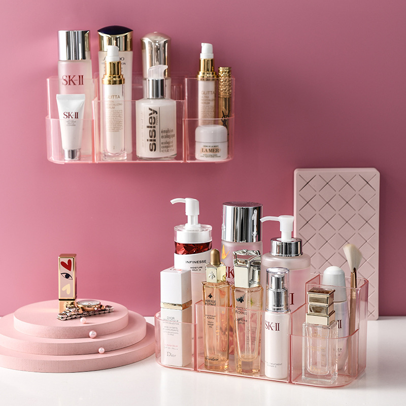 Caja de almacenamiento de cosméticos de escritorio productos para el cuidado de la piel rack de almacenamiento baño libre de perforación caja colgante de pared compartimento caja de lápiz labial transparente