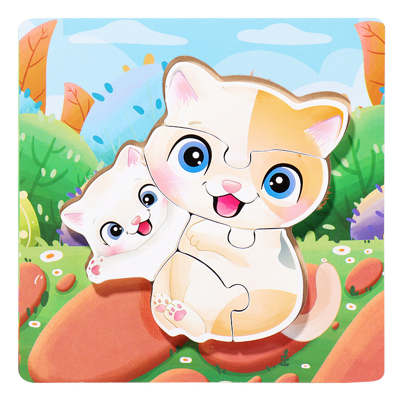 18 animales de dibujos animados de madera padres-hijos rompecabezas niños pequeños 1 - 3 - 5 años de iluminación educativa juguetes pequeños regalos