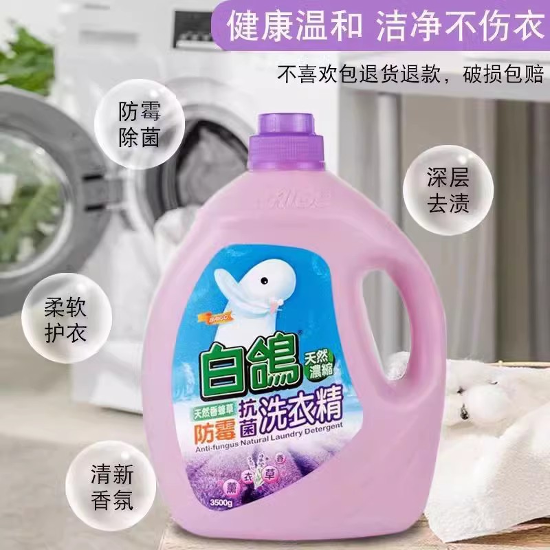 Detergente de lavandería de paloma blanca, botella grande con perfume persistente, detergente de lavandería infantil concentrado