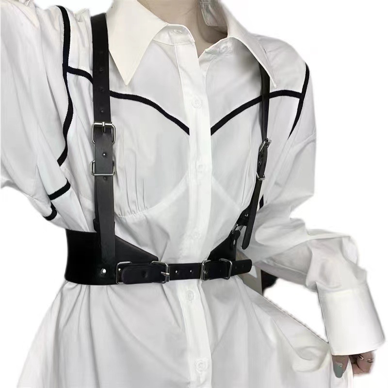 Harness Shirt Waist Cover Street Dance Performance Outwear Punk Vest Tank Top Large Strap Belt for Women_voghion.com