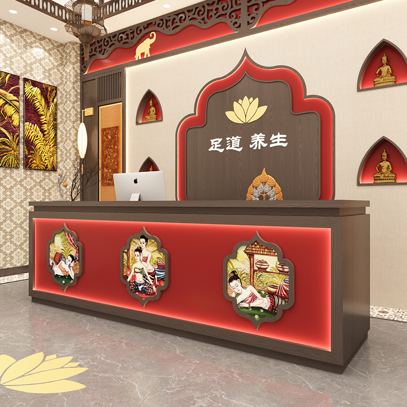 Beauty Salon Cashier Desk, Wellness Center Bar Counter, Restaurant Clubhouse Front Desk, Ethnic Style Yoga Studio Reception Desk, Office Desk