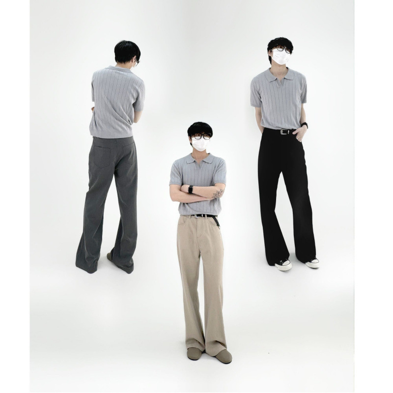 ゆったりとした通勤用の微フレアTR混紡素材のドレープ感のあるスーツパンツ、万能なストレートパンツ、カジュアルでファッショナブルな微伸縮性のあるドレープ感のあるパンツ|undefined