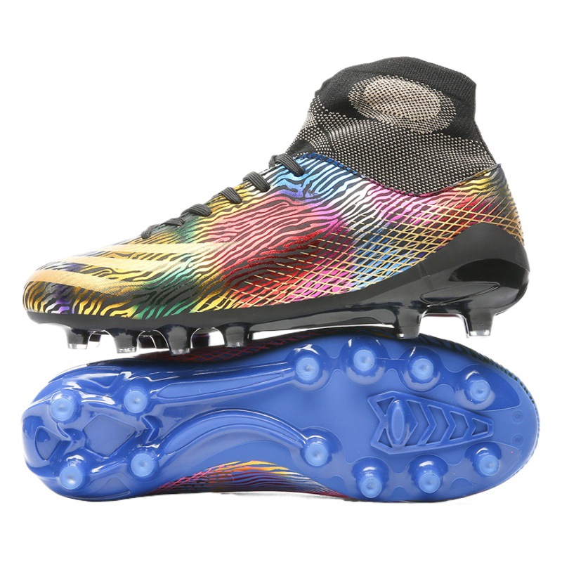 Venta al por mayor zapatos de fútbol juvenil para hombres y mujeres transpirables color de pato mandarín color de alto contraste color casual largo hierba de uñas zapatos de entrenamiento para niños