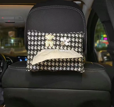 Houndstooth Car Tissue Box Creative Car tissue box/set - houndstooth-black-white-bear