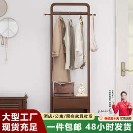 北欧实木衣帽架带鞋柜试衣镜卧室穿衣架简易置物架家用客厅带滑轮