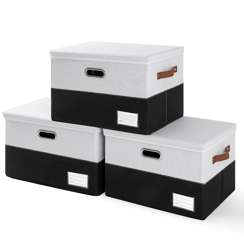 Foldable Storage Box, Cotton-Linen Fabric with Metal Frame, Top-and-Bottom Lid, Multiple Sizes