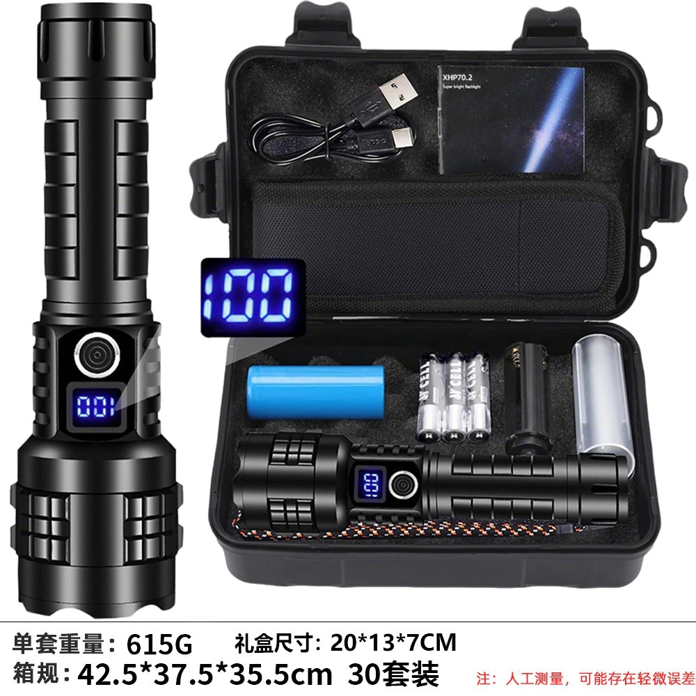Linterna led de luz fuerte de autodefensa explosiva de Amazon tipo de carga c linterna digital especial para el hogar y al aire libre