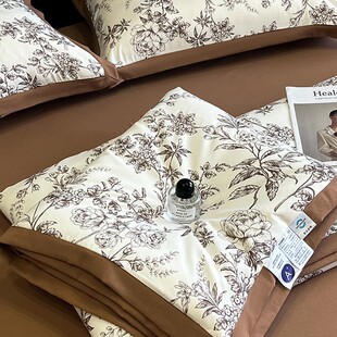 Summer Light Luxury Summer Cool Quilt Retro Floral Summer Quilt Bed Sheet Four-piece Set Machine Washable Single Double Air Conditioning Thin Quilt