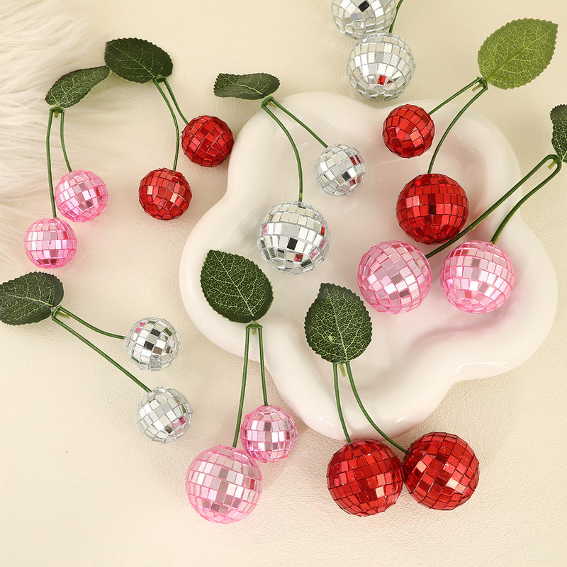 Cross-border Hot Disco Ball Cherry Decorations Pendant Birthday Party Party Decoration Mirror Ball with Leaf Props