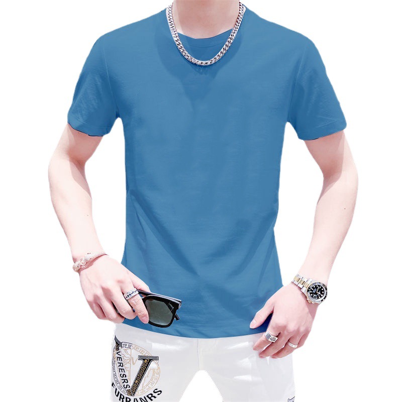 Verano nuevos hombres de moda corto cuello redondo color sólido ropa superior de manga corta Camiseta de los hombres camiseta versátil casual slim fit t