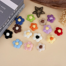 厂家现货手工钩织彩色毛线花朵泡芙小花节日配饰服装辅料发夹配件