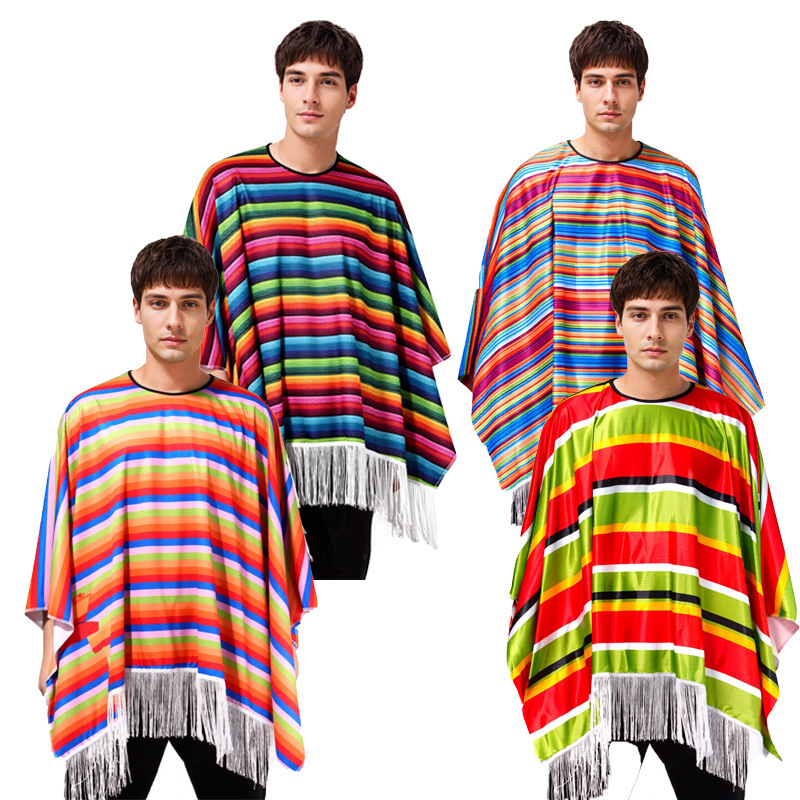 Halloween Cloak Cosplay Holiday Party Mexican Cape Adult Striped Shawl