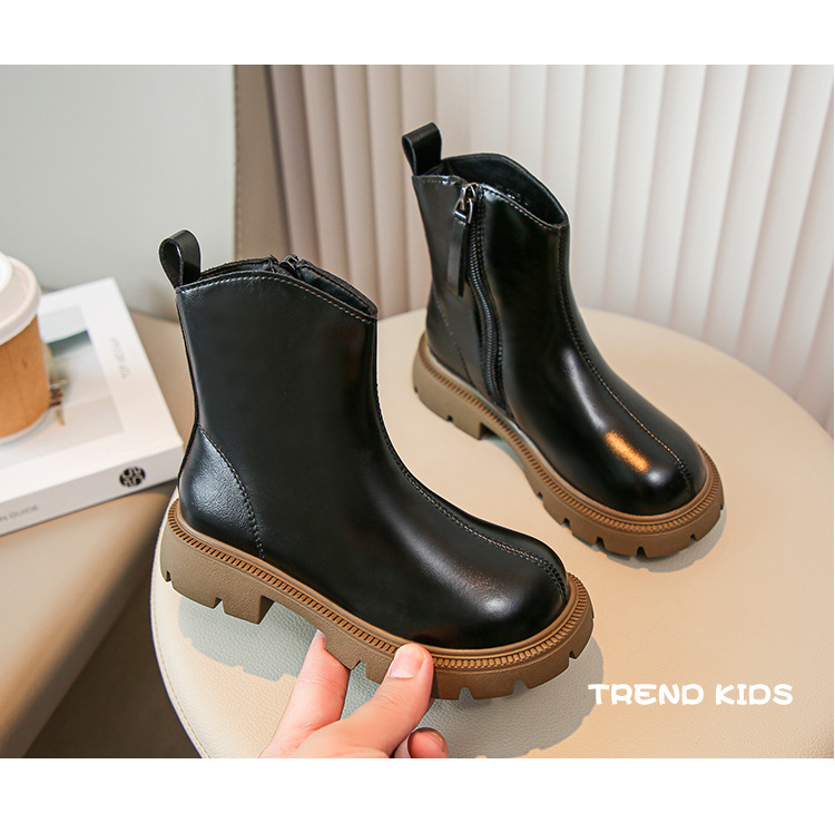 Girls' British style Martin soft soled short 2024 autumn and winter new item boys' versatile leather single children's_voghion.com