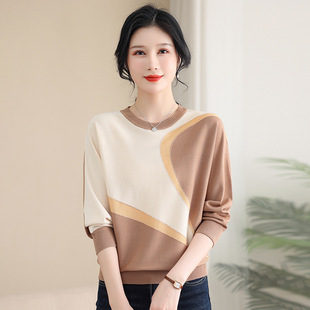 Young Mother's Autumn Long-sleeved T-shirt Small Shirt Western-style Batmobile Shirt Middle-aged Women's Spring and Autumn Knitted Base Shirt Top