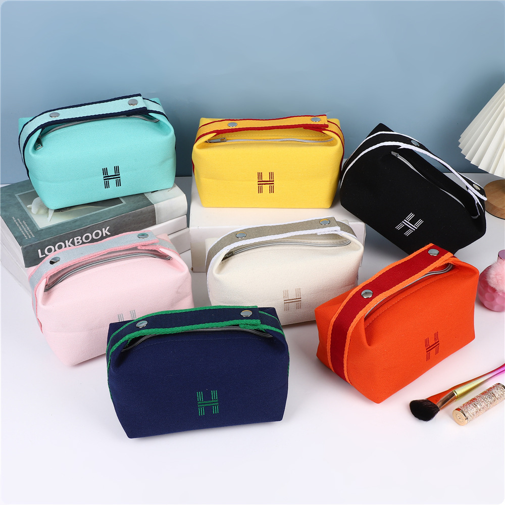 Casual Canvas Satchel Cosmetic Bag, Travel Large-Capacity Toiletry Bag, H Lunch Box Bag, Satchel Dustproof and Waterproof Storage Bag