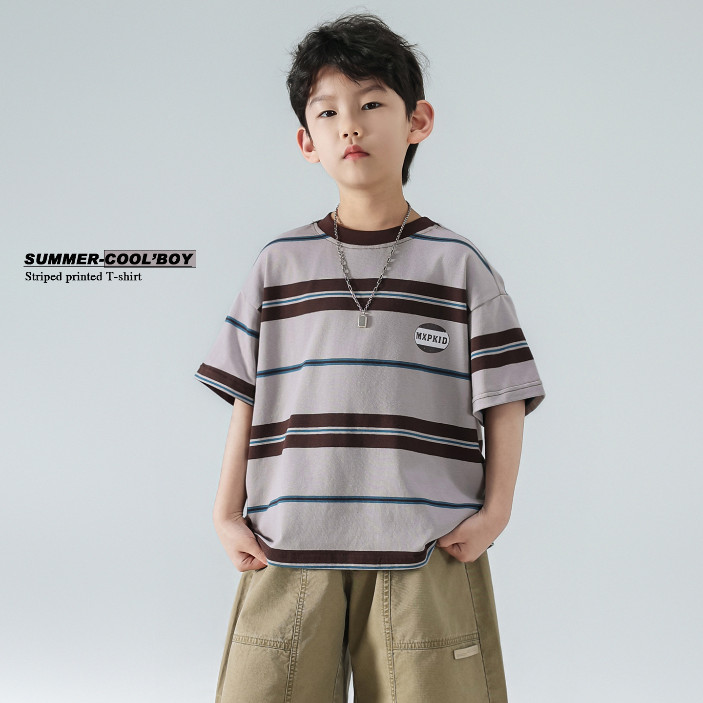 Boys' Summer Short-sleeved suit Children's Summer Korean Style 2025 New Striped Workwear Shorts Children's Wear Sports Leisure