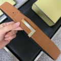 Gold base with brushed silver plate buckle, dark yellow lychee grain strap, 3.8cm wide