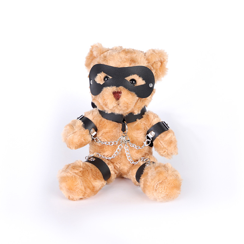 SM juguetes sexuales juguete oso cuero vinculante máscara esposas apoyos papel jugando oso violento entrega de una sola pieza