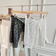 韩国ins黑白波点叠穿纱裙屁帘女半身裙小众设计系带蕾丝花边围裙