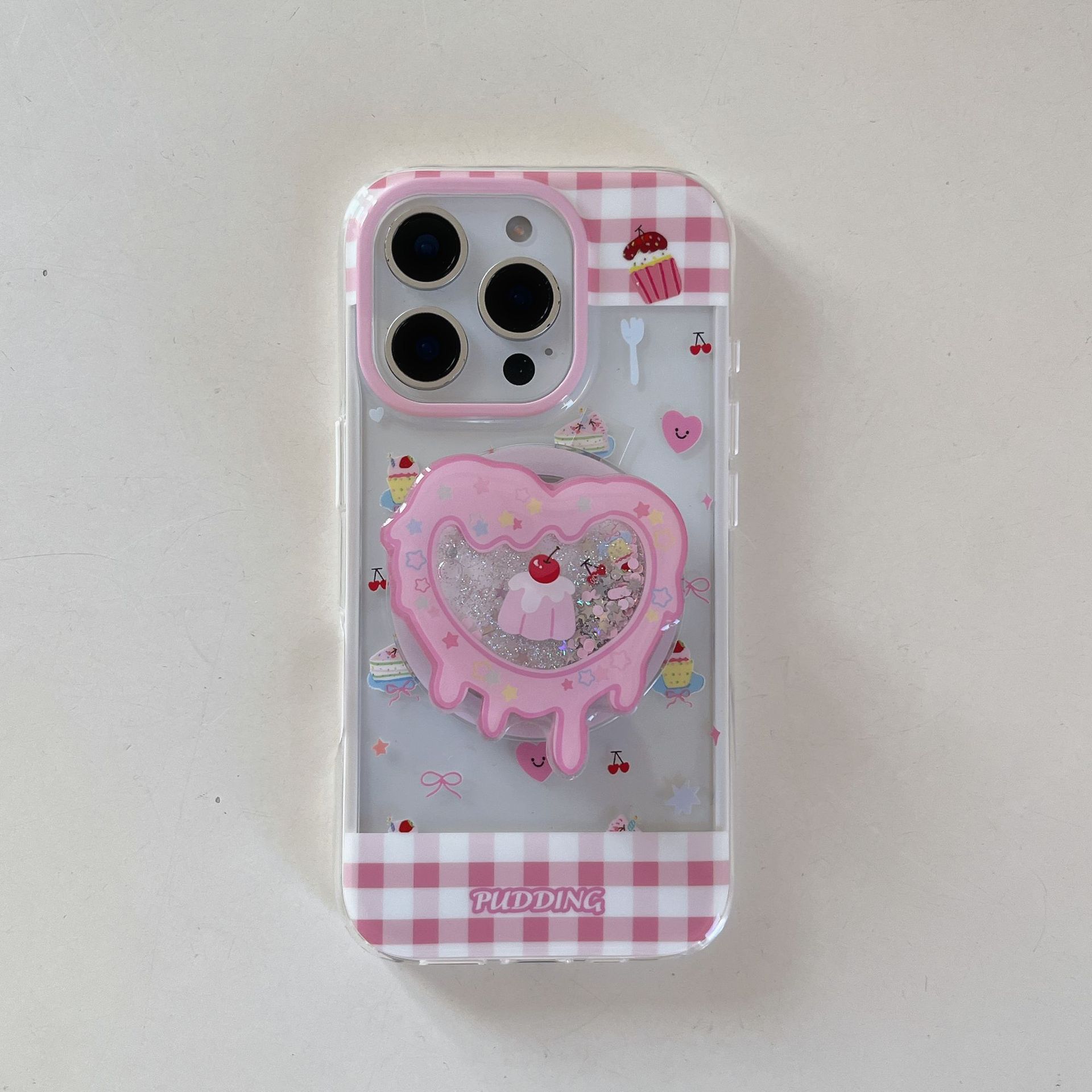 Postre de costura de cuadros en polvo de dibujos animados para Apple 16ProMax funda para teléfono móvil 15Pro transparente 14/13 magnético 16