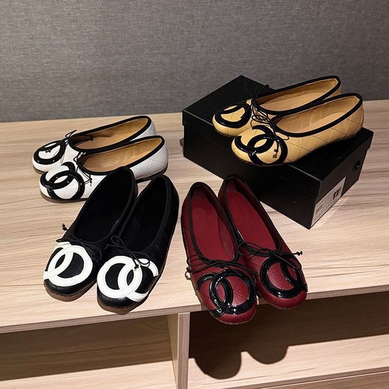 Sheepskin Version of the Chanel-Style Retro Kangpeng Bow Square-Toe Ballet Flats with Hidden Height Increase and Diamond Pattern for Women Sheepskin Version of the Chanel-Style Retro Kangpeng Bow Square-Toe Ballet Flats with Hidden Height Increase and Diamond Pattern for Women