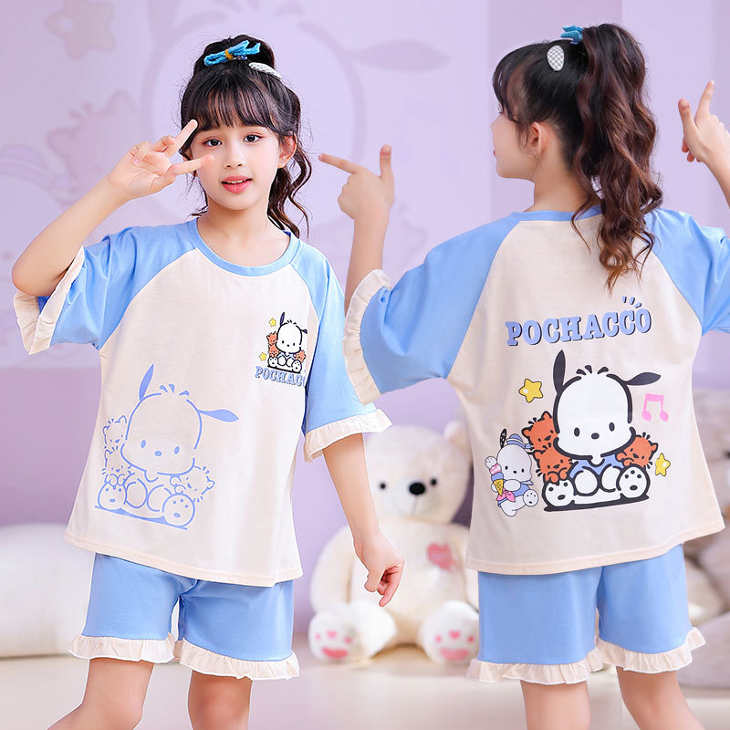 Verano niñas pijamas algodón peinado fino traje de manga corta niños niñas estilo occidental grande lindo homewear