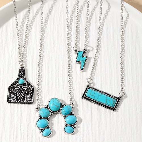 European and American cross-border Amazon 50-piece jewelry set Retro Bohemian turquoise necklace bracelet Women's earrings