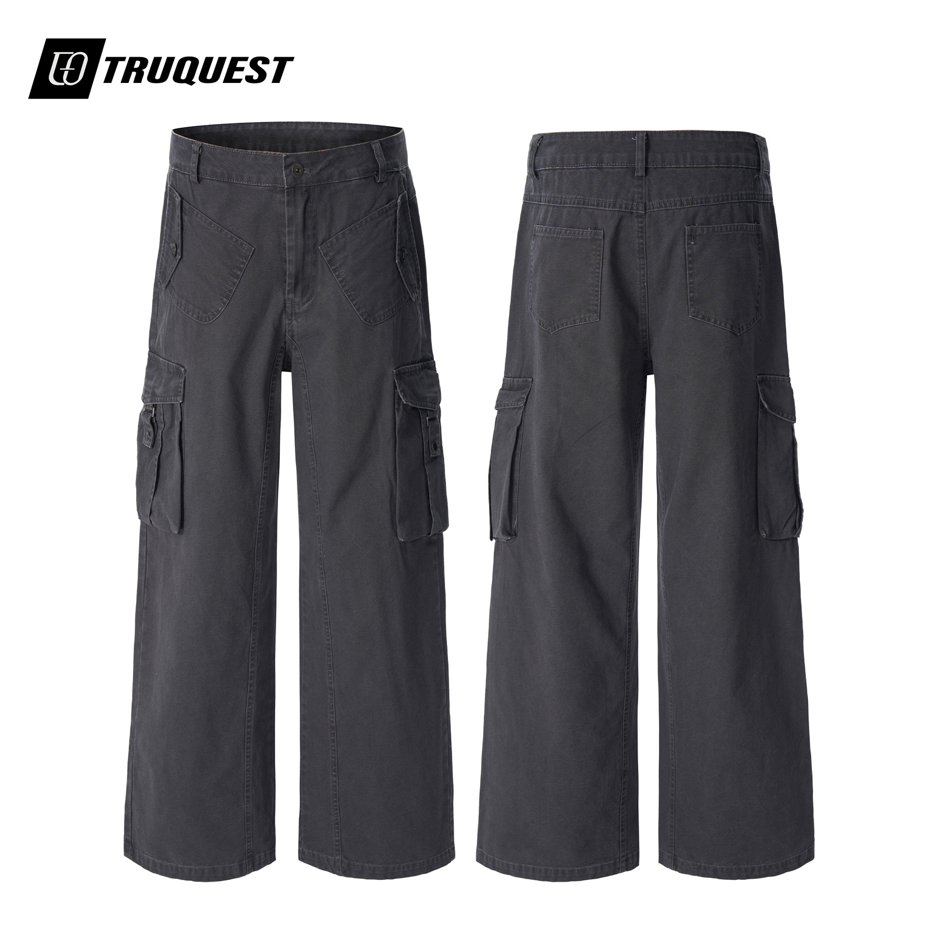 Truquest American Retro High Street Multi-Flap Pocket Pants Cargo Casual Pants Men's Loose Straight Wide Leg Design Pants