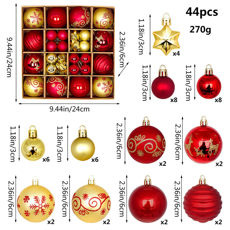 Juego de Esferas Navideñas Set de 44 Piezas 3-6 cm de Plástico Colgante para Árbol de Navidad image 6