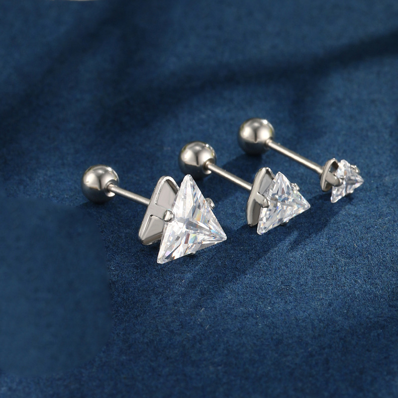 Moda japonesa y coreana personalizada pendientes de Gema artificial de colores Xuking joyería de acero inoxidable tornillo giro triángulo Stud pendientes