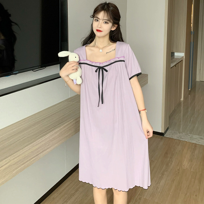 Pijama de la mujer de verano estilo princesa simple chaleco sin mangas pura ropa de vestir vestido de pijama de verano
