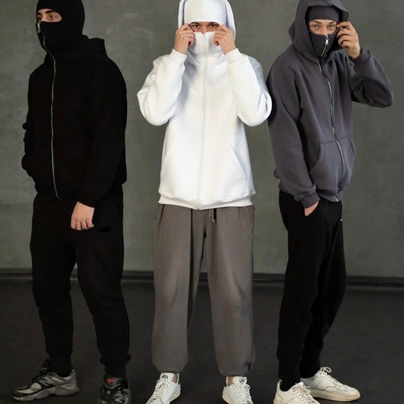 Autumn and winter European and American new fashion solid color fleece-lined zipper double hat sweatshirt lovers Harajuku casual wear Autumn and winter European and American new fashion solid color fleece-lined zipper double hat sweatshirt lovers Harajuku casual wear