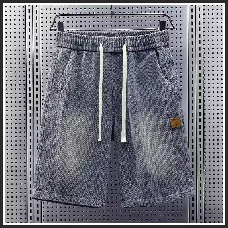 2026 Summer New Trendy Brand Drawstring Elastic Waist Washed Denim Shorts Unisex Vintage Loose Versatile Five-Point Pants