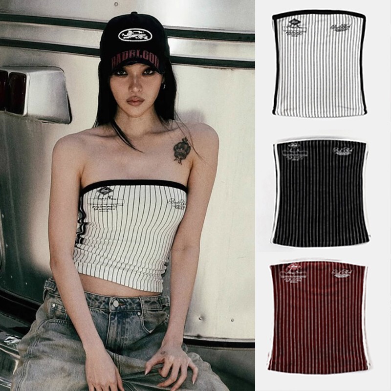 Korean Badblood Bcac Series Sexy Stripesd Tube Top Street Casual Camisole Women's Niche Top Korean Badblood Bcac Series Sexy Stripesd Tube Top Street Casual Camisole Women's Niche Top