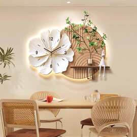 水培绿植餐厅装饰画创意挂钟客厅电视背景墙挂画2025新款立体钟表