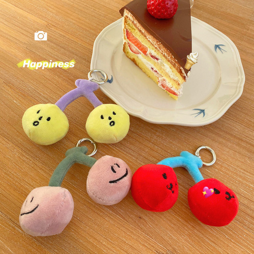 ins cute cherry keychain expression series fruit cute plush bag pendant bestie decorative pendant pendant