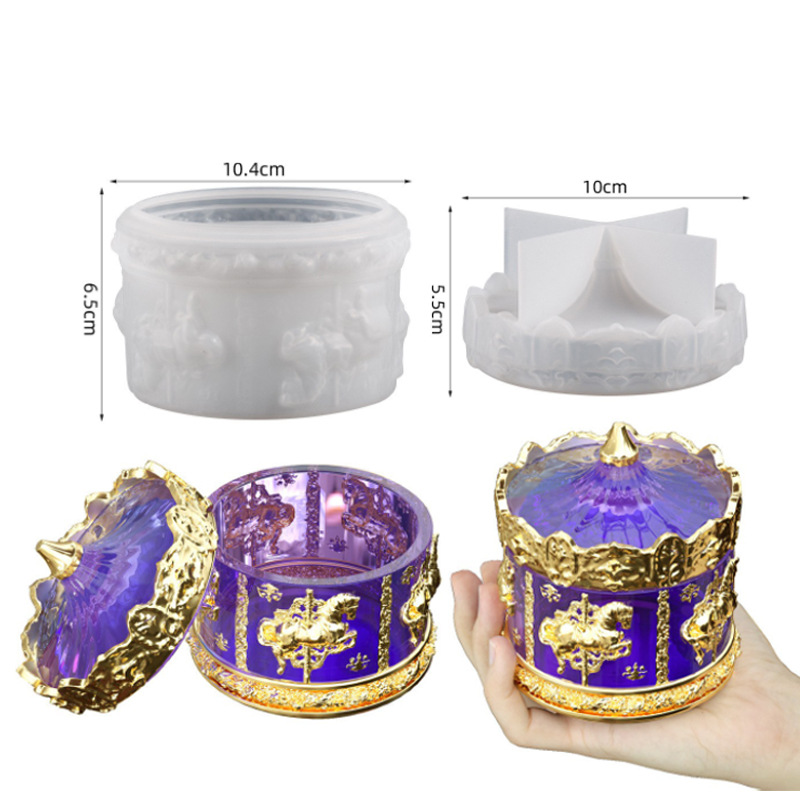 DIY水晶環氧樹脂滴膠模具旋轉木馬收納盒擺台擺件飾品硅膠模具