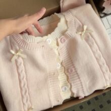 仅用于产品展示勿拍-蝴蝶结粉色甜美假两件上衣针织开衫女巨好看