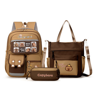 Kapibala Student Three-Piece Schoolbag Reflective Strip Backpack Boys and Girls Backpack Cartoon Casual Tutoring Bag
