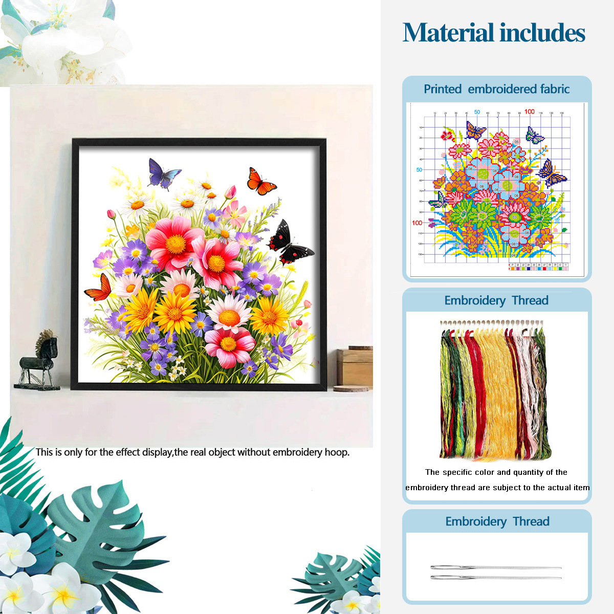 Nuevo patrón de punto de cruz transfronterizo 2026: Mariposas Florales Bailando - Kit de Materiales Pequeños para Punto de Cruz de Plantas y Flores, Simple y Fresco. image 6