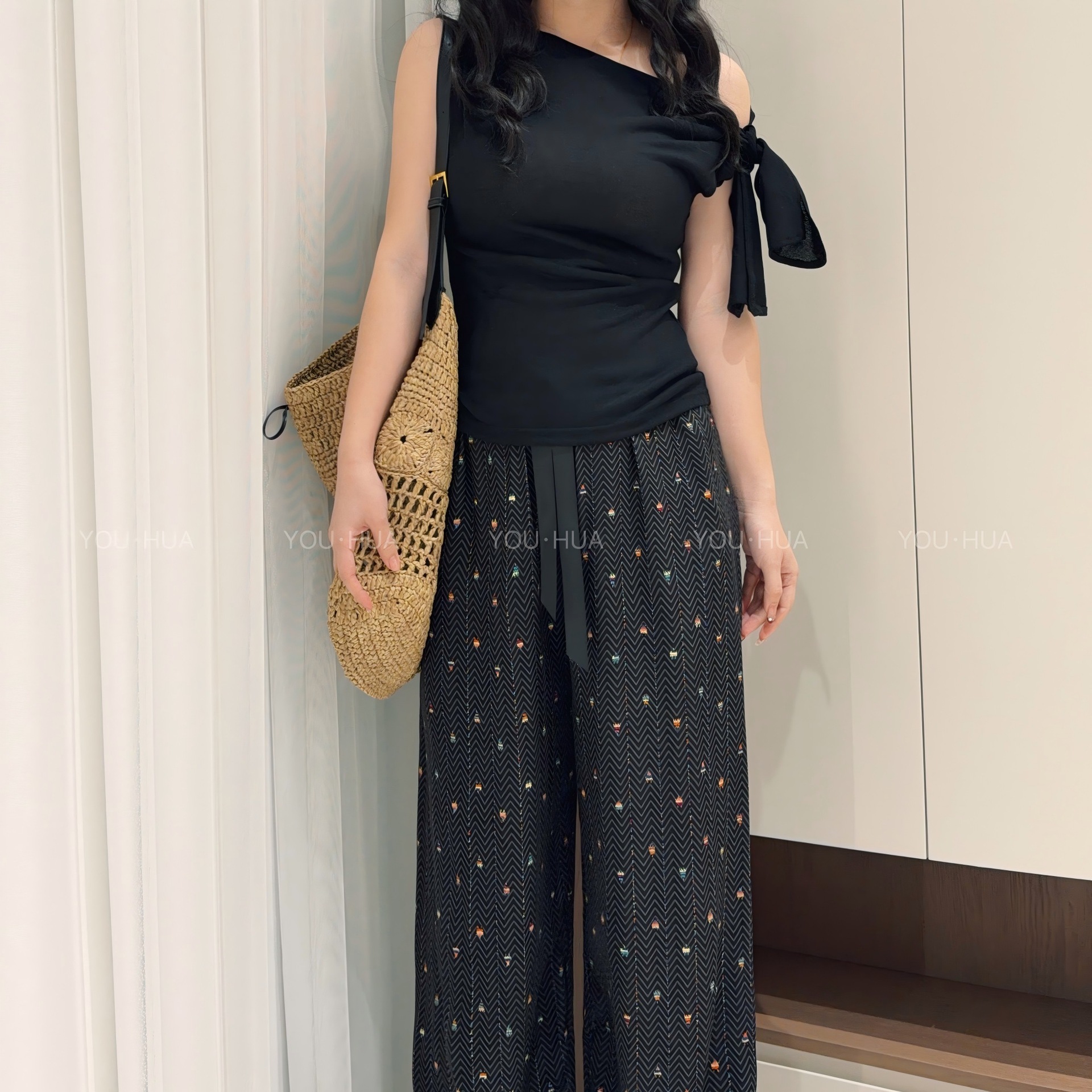 Pantalones de pijama de seda de algodón Pantalones de pierna ancha de seda de algodón fino para mujer