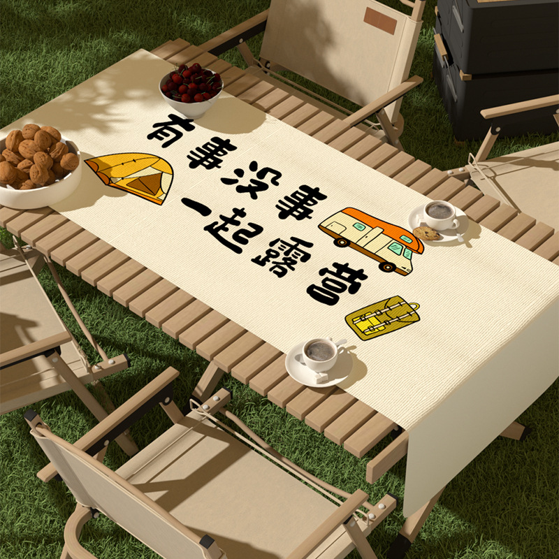 Waterproof and Sunproof Cotton and Linen Table Flag Outdoor Camping Style Decorative Tablecloth Atmospheric Picnic Creative Foldableing Egg Roll Tablecloth