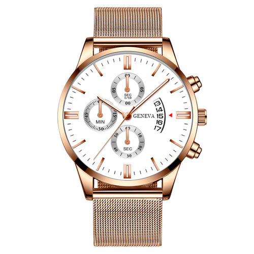 Foreign trade cross-border fashion three-eye calendar men's watch men's watch stainless steel mesh band Milan band factory wholesale