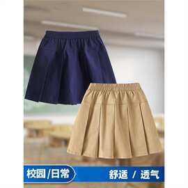 女童半身裙中学生卡其拼接对折校服裙儿童2026新款短裙夏装学院裙