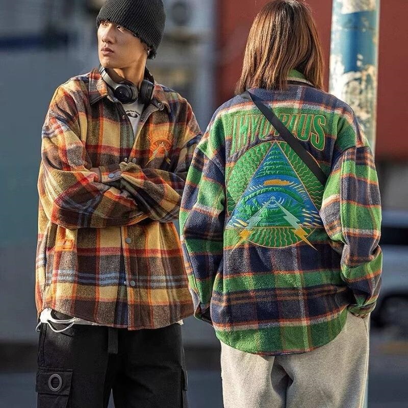 2026 Trendy Plaid Shirt for Men, Loose Fit, Trendy Brand, Eye-Catching Embroidered Jacket, Heavyweight Shirt, Couple's Men's Shirt