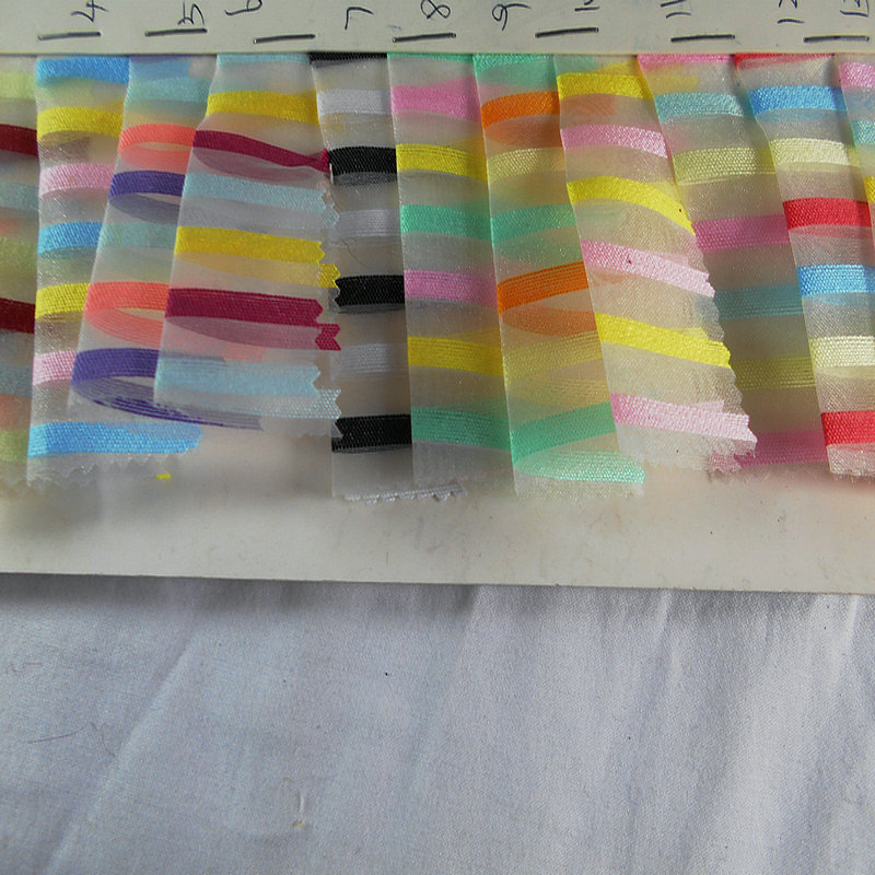 七彩网纱条纹 服装网布舞台色织条纹平网布 大小彩条网装饰布面料