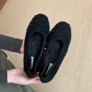 加绒毛毛鞋保暖一脚蹬平底甜美棉瓢秋冬季浅口豆豆鞋蝴蝶结2026鞋