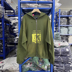 erd 25SS“WITHIN ONE TWO WARS“做旧水洗绿色连帽卫衣外套潮