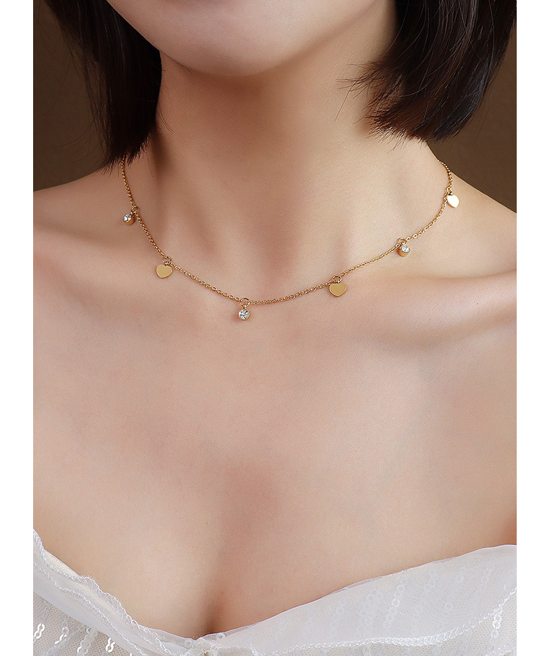Marka النسخة الكورية من المجوهرات البسيطة قلادة الترقوة لون الخوخ القلب قلادة الماس التيتانيوم الصلب 18k الذهب P490 display picture 1